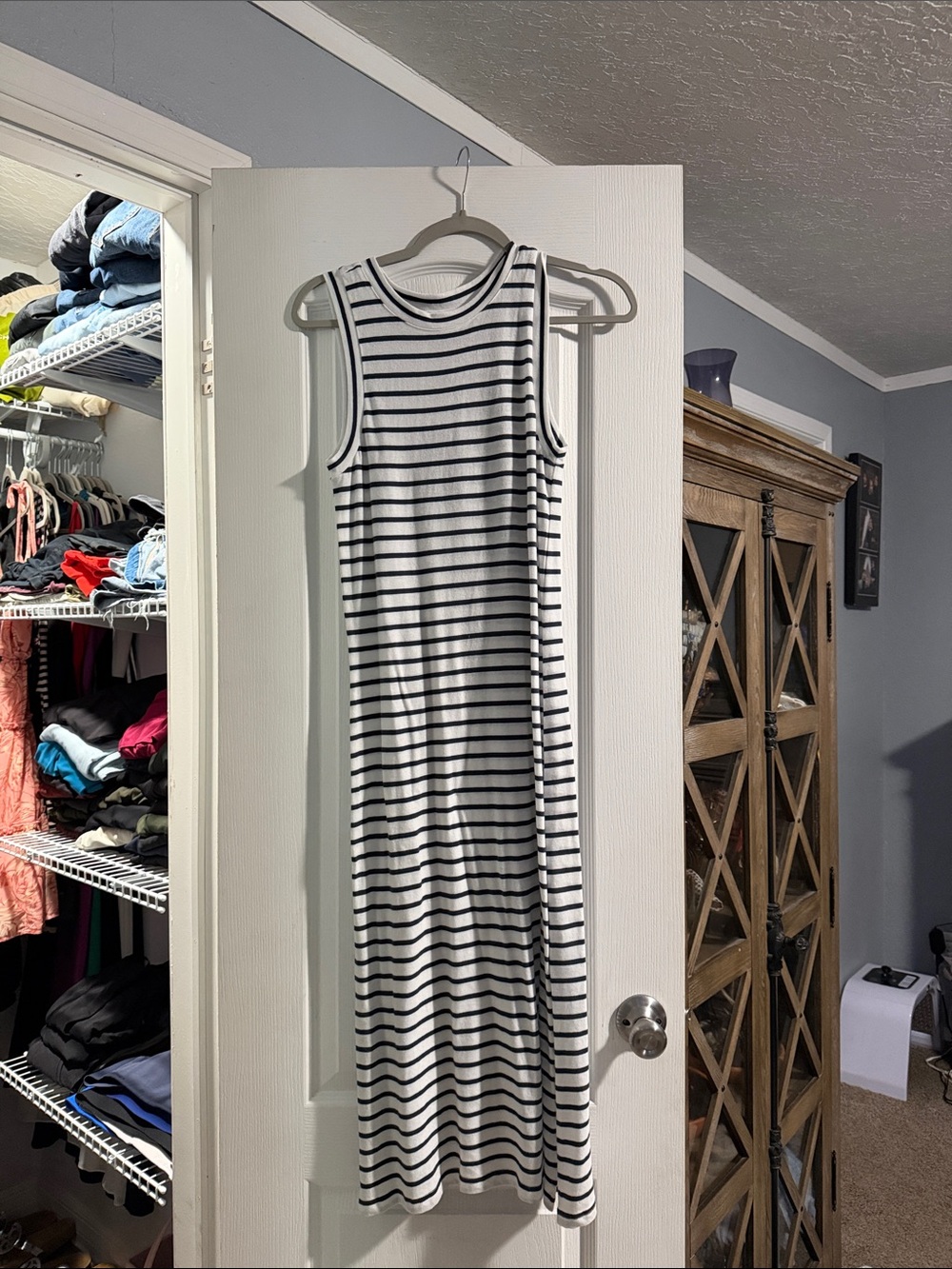 Rails Black and White Striped Sleeveless Midi Dress
